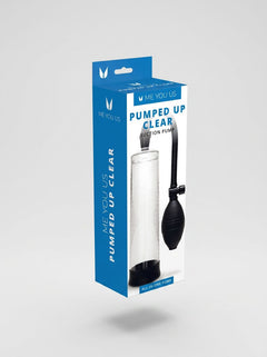 Me You Us Pumped Up Clear Suction Penis Pump showcasing its transparent cylinder design for tracking progress and enhancing intimate experiences.