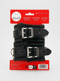 Me You Us Wrist Cuffs – Black/Silver, luxury black PU leather wrist cuffs with wipe-clean finish