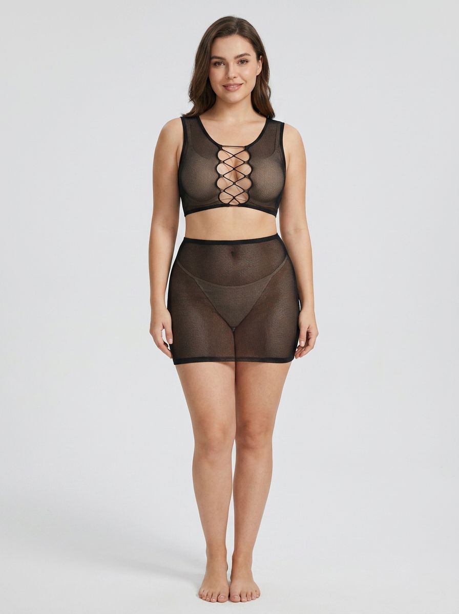Rene Rofe Back Story sheer skirt and top lingerie set, featuring delicate, see-through fabric and elegant design.