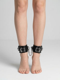BOUND Leather Ankle Restraints with luxury padded leather and silver trims for intimate pleasure.