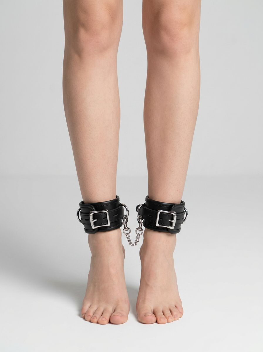 BOUND Leather Ankle Restraints with luxury padded leather and silver trims for intimate pleasure.