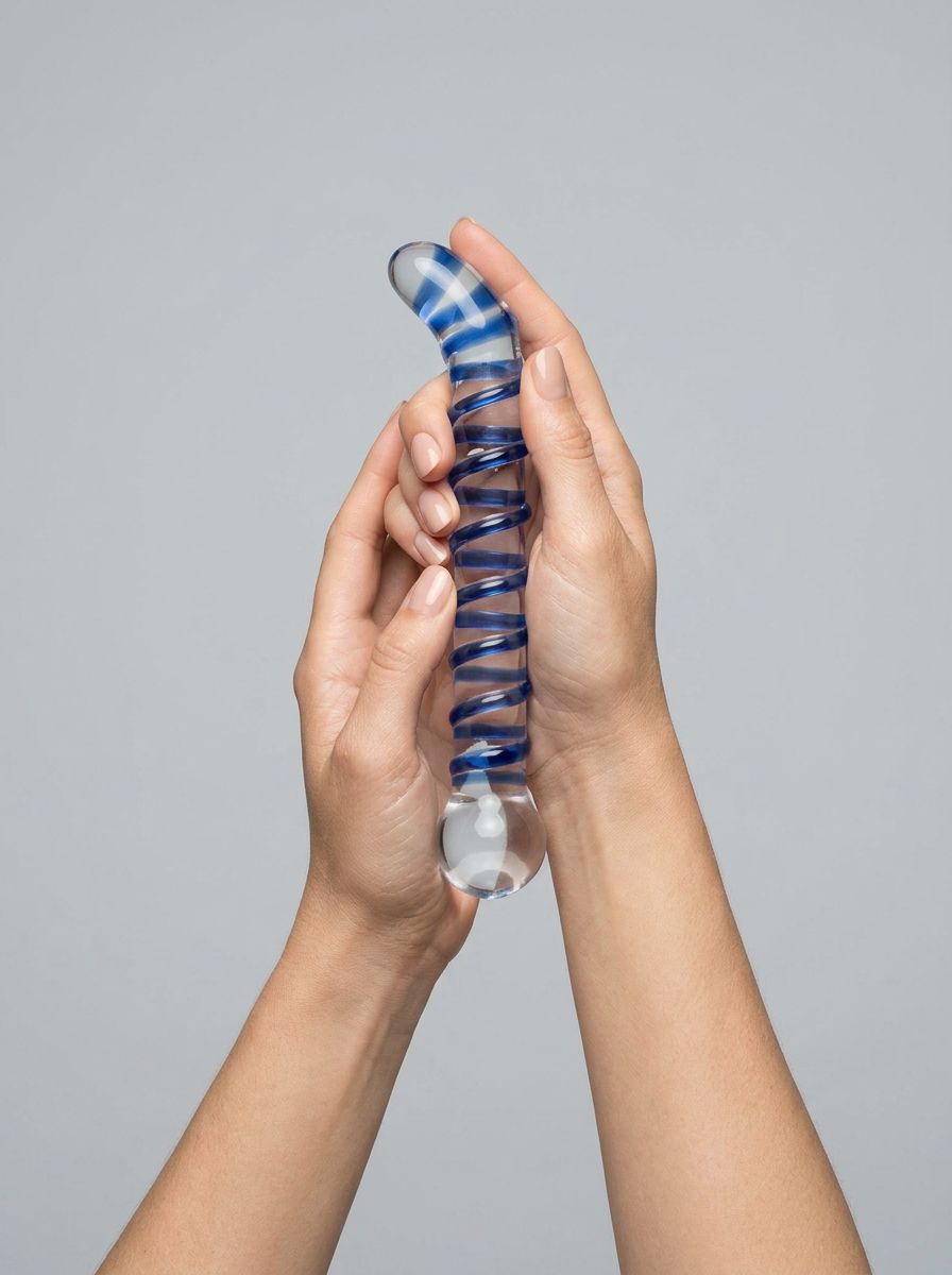 Glas 6.5 Inch Mr Swirly G Spot Glass Dildo - Elegant design showcasing the ribbed texture for enhanced pleasure.