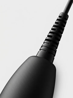Close-up of the textured power cable connection on the Doxy 2.0 Original Plug-In Massage Wand Vibrator black massage wand