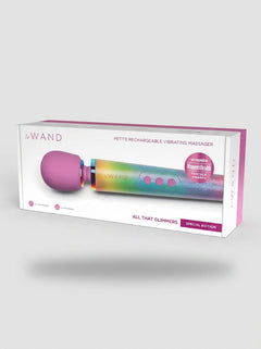 Le Wand Petite Vibrating Massager Wand in vibrant Rainbow Ombre, an exquisite tool for intimate massage and relaxation.