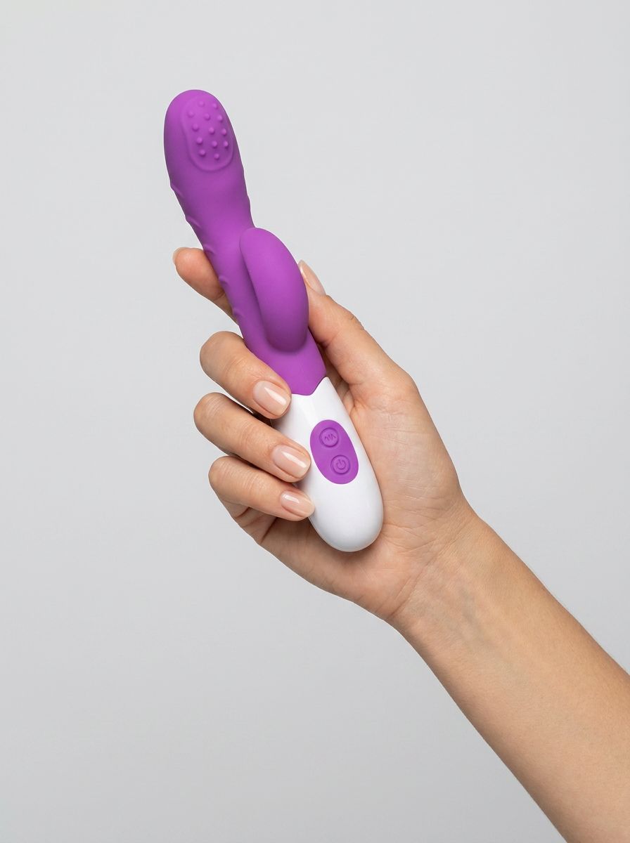 Loving Joy Jessica Rabbit textured rabbit vibrator with curved shaft and 10 functions for enhanced pleasure, shown in the image.