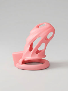 Impound Warden Pink Plastic Chastity Cock Cage, a premium pink chastity cock cage shown with its base ring.