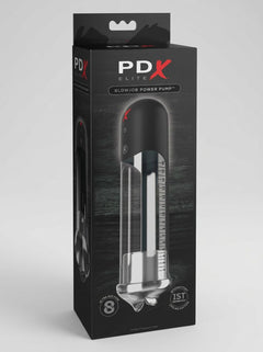 Pipedream PDX Elite Blowjob Power Pump automatic penis suction pump with clear cylinder and control valve.