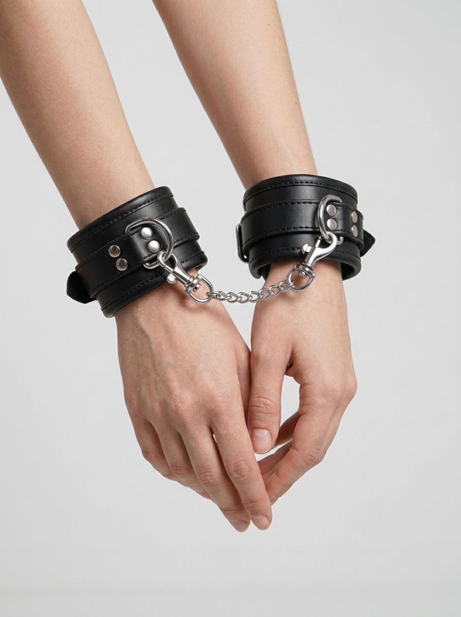 BOUND Leather Wrist Restraints with Black & Silver Accents - Real Leather Cuffs