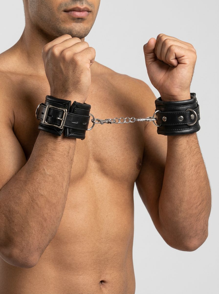 Me You Us Wrist Cuffs – Black/Silver, elegant black and silver wrist cuffs for intimate restraint play