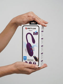The Pretty Love Doreen Egg Vibrator with Electro Shock features a flexible cord, emphasizing its versatility for both solo and couple's play in a luxurious setting.