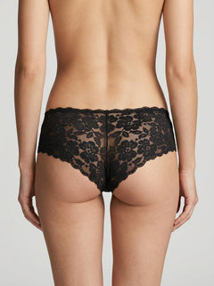 Elegant Baci Sexy Black Flower Lace Boyshorts Panty showcasing semi-sheer lace detailing, an ideal choice for stylish lace boyshorts for everyday wear.