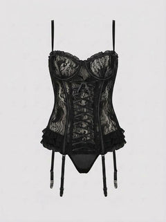 Seven Til Midnight Paisley Pleasure lace garter bustier featuring intricate lace and paisley details, designed for women.