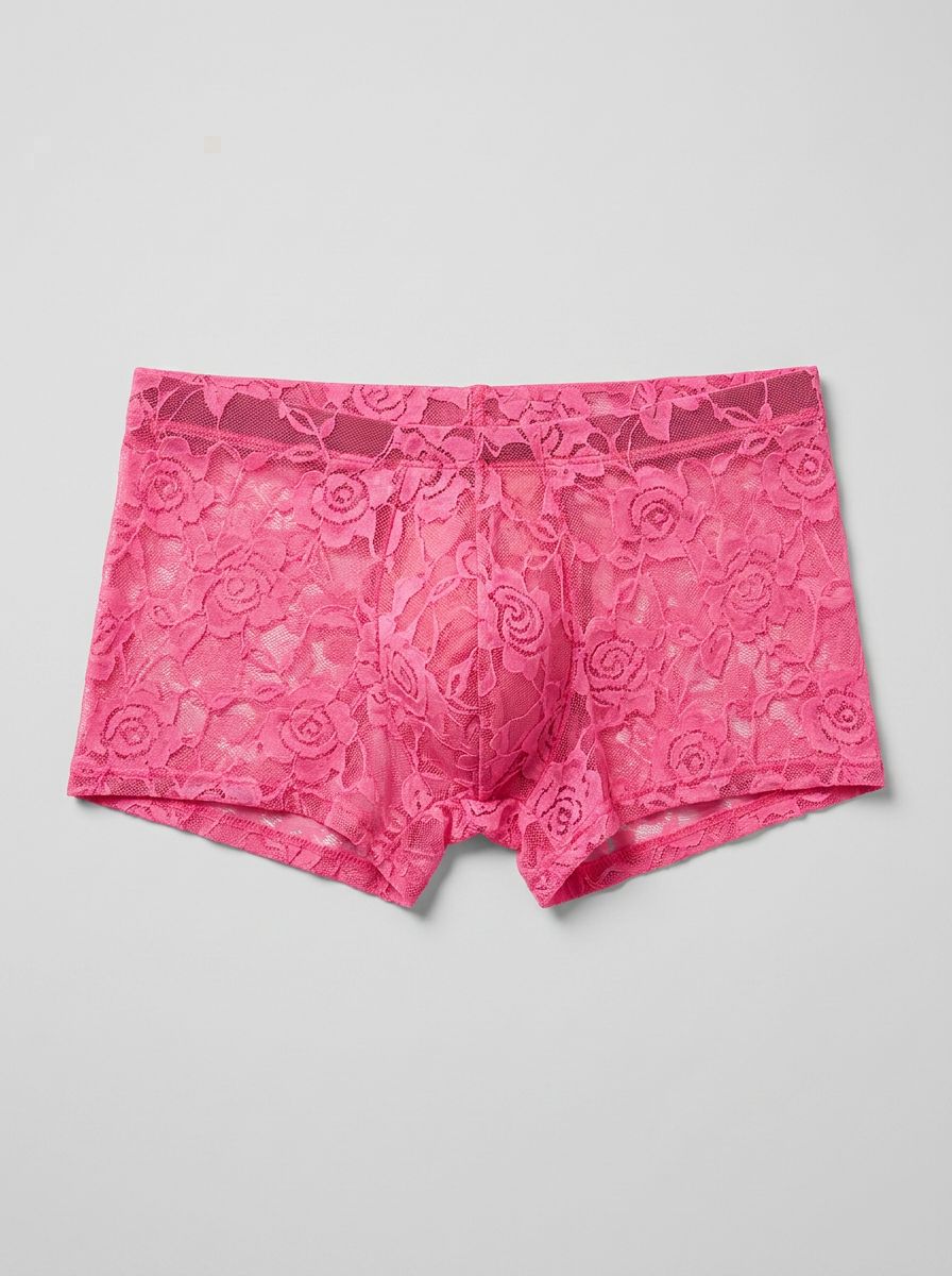 Male Power men's briefs in pink, turquoise lace, or rainbow stripe with a snug fit and sleek design.