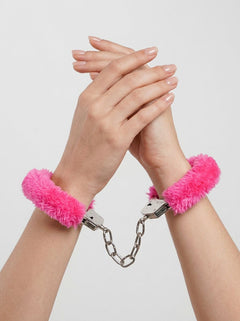 Close-up of Loving Joy Furry Handcuffs showcasing the luxurious faux fur texture and adjustable design, perfect for enhancing intimate experiences with Furry Handcuffs.