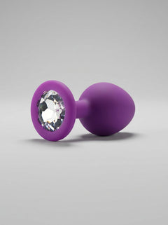 Toosh Silicone Butt Plug with Clear Gem Base - 3 colours and 3 sizes available, close-up of clear gem silicone butt plug