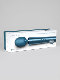 Stylish display of the Le Wand Rechargeable Massager Blue, a luxurious wand vibrator offering multiple vibration patterns and intensities.