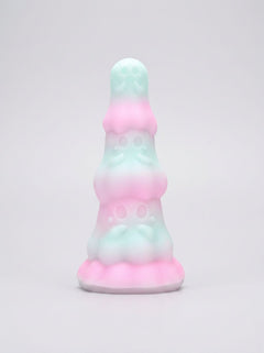 F**kLore Ghost Silicone Tiered Textured Fantasy Dildo standing upright, showing its stacked ghost design and suction cup base