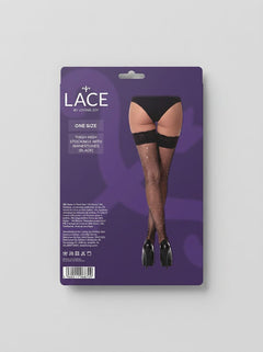 Sophisticated Lace by LJ Fishnet Thigh High Stockings with Rhinestones, elegantly designed to elevate any outfit with its dazzling embellishments.