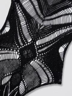 Baci Diamonte Sheer Shimmer Cut-Out Lingerie Bodysuit Black lifestyle view showcasing its luxurious body-hugging fit