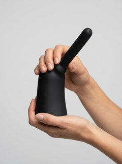 Prowler RED 350ml black angle anal cleansing douche for douches and enemas, featuring a sleek black design.