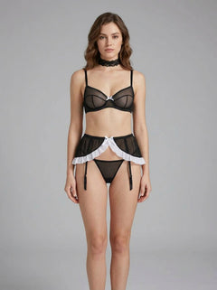 Chic detail of the Baci Sexy Maid Uniform G-string, designed for a playful yet elegant aesthetic in the realm of sexy maid uniforms.