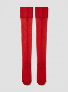 Red Dreamgirl Women's Sheer Thigh High Stockings with Plain Top and Back Seam with sophisticated back seam detail