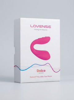 Lovense Dolce Remote App Control Dual-Ended Vibrator in its elegant branded box, Bluetooth adjustable dual vibrator and luxury app control vibrator