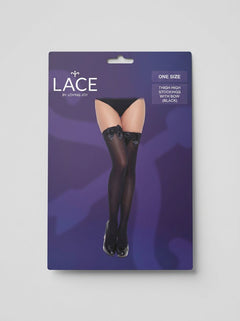 Lace by LJ Thigh High Stockings with Bow styled with a suspender belt, showcasing the perfect pairing of these elegant stockings with bow for a romantic look.
