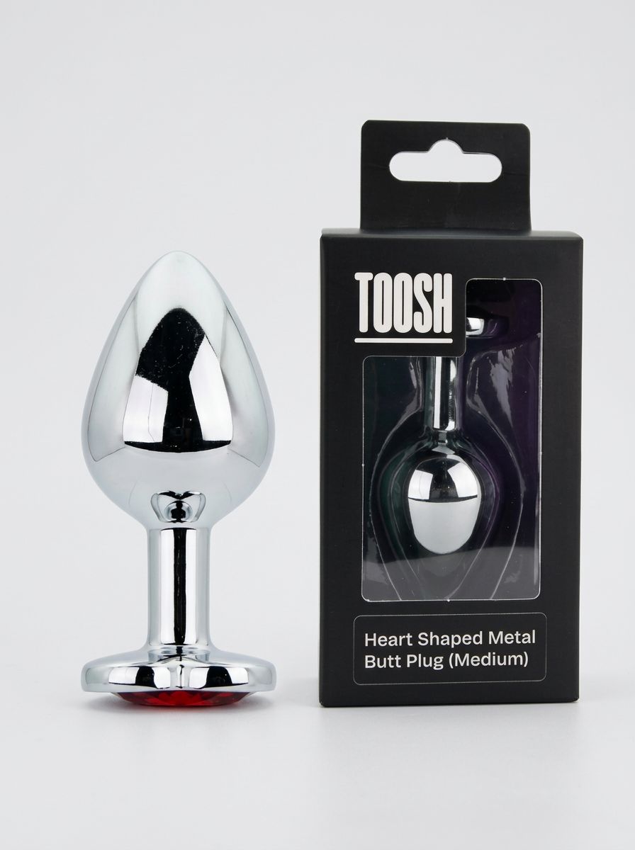 Toosh Heart Shaped Metal Butt Plug with Red Stone - S, M and L, polished metal Butt Plug suitable for temperature play