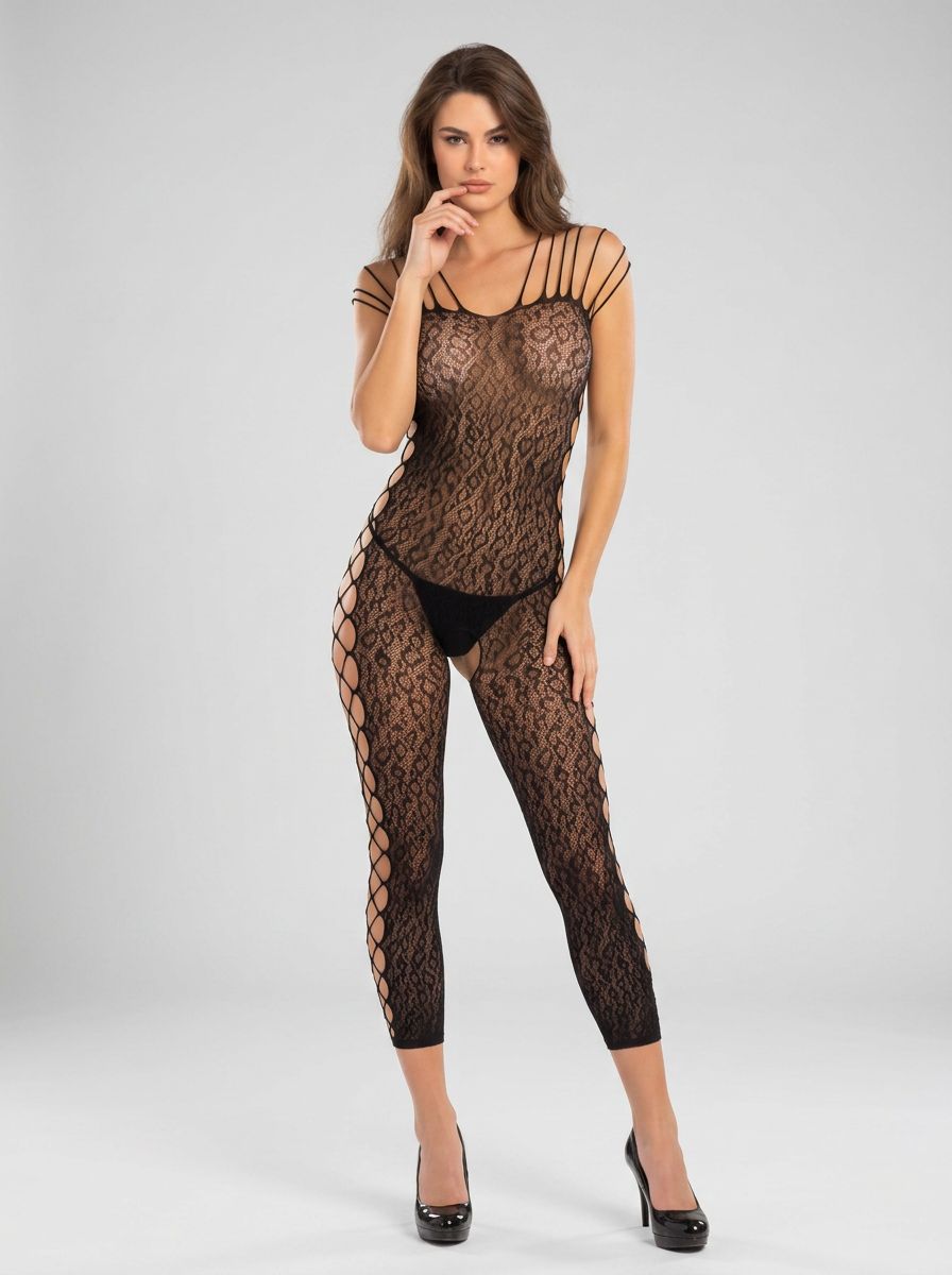 Rene Rofe Animal Crotchless Bodystocking – Black