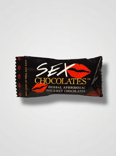 Sex Chocolate by Sweet Treats, two 10g gourmet aphrodisiac chocolates, displayed on a romantic setting with rich, velvety textures.
