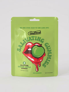GoodHead Salivating Flavoured Oral Play Dry Mouth Gummies 3-Pack Green Apple pouch front with playful lips and apple design