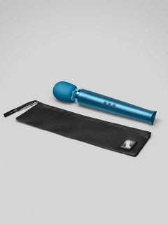 Le Wand Rechargeable Massager Blue - Powerful Luxury Wand Vibrator presented with its sophisticated finish and highlighting the flexible neck.
