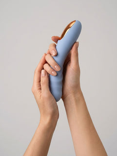 Svakom AVA NEO Bluetooth G-Spot Vibrator with thrusting action, 5 modes, and 5 intensities, shown in use.
