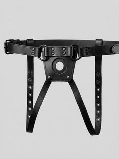 Prowler RED Leather Dong Jock Strap Unisex Strap-On Harness displayed elegantly, emphasising its stylish design as a premium strap harness.