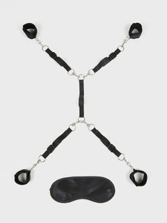 Luxurious 7PC Bed Spreader Set for an Ultimate BDSM Experience, featuring exquisite design and restraint options.
