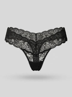 René Rofé lace love story crotchless thong with delicate floral lace, designed for luxurious, intimate lingerie.