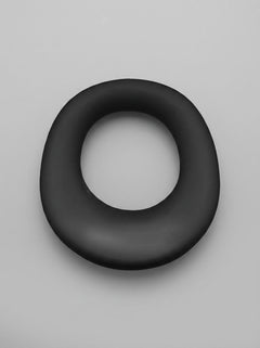 HunkyJunk Expander Silicone Cock & Ball Ring in Black Fog, top view highlighting the rounded cock ring shape
