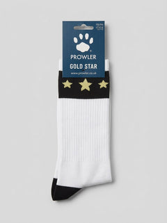 Prowler Gold Star Cotton Crew Socks, a premium statement accessory for Pride events, lounging and everyday style