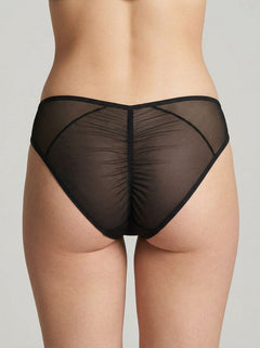 Elegant Rene Rofe Crotchless Fishnet Panty in black with fine mesh detailing and bow accents, ideal for a luxurious intimate experience.