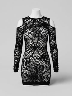 Sexy Seamless Cold Shoulder Long Sleeve Net Chemise