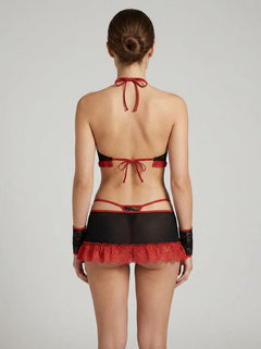 Baci Lingerie Peek-a-Boo Sexy Nurse lace lingerie set with lace details and adjustable straps, displayed on a mannequin.