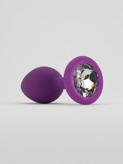 Toosh Silicone Butt Plug with Clear Gem Base - 3 colours and 3 sizes available, purple silicone butt plug with jewel base