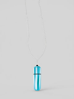 Luxury blue Power Bullet MiVibe Bullet Vibrator Necklace designed for discreet pleasure and fashionable style.
