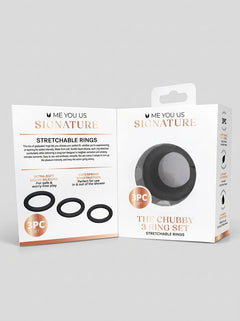 Me You Us Signature The Chubby Silicone Cock Ring 3Pc Set, stretchy cock ring set detail