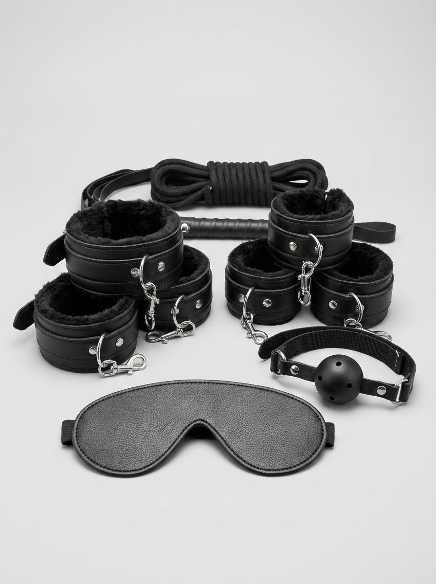 Loving Joy 8-Piece Beginner Bondage Kit with Handcuffs, Blindfold, Gag & More