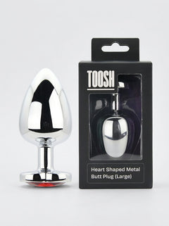 Toosh Heart Shaped Metal Butt Plug with Red Stone - S, M and L, compact metal Butt Plug with a vibrant red stone accent
