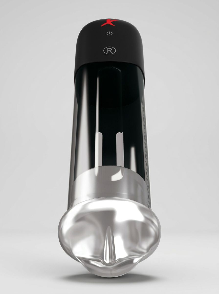 Pipedream PDX Elite Blowjob Power Pump automatic suction penis pump with clear cylinder and motor, designed for enhanced stimulation.