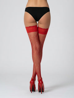 Striking Lace by LJ Fishnet Thigh High Stockings with Rhinestones, combining timeless elegance with contemporary charm.