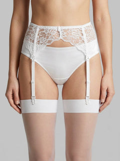 Close-up view of the Embroidered Flower Lace Suspender Garter Belt featuring adjustable straps for a custom fit.